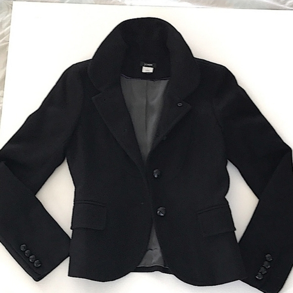 J.Crew VINTAGE Black Bella Herringbone Fiona 100% Wool Blazer Jacket Coat | sz 4 - Picture 5 of 16